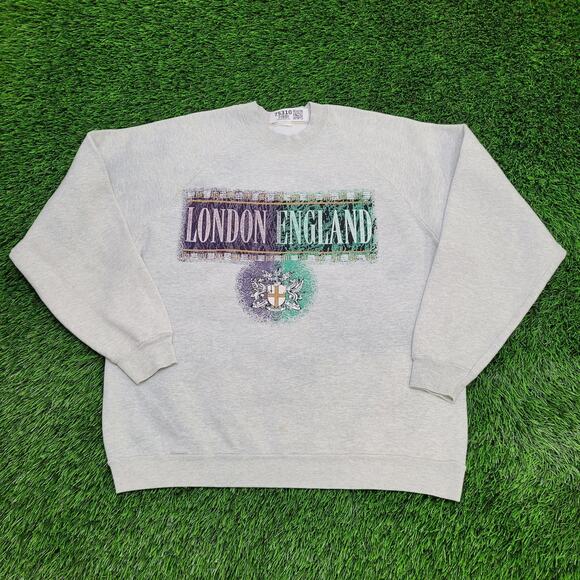 Vintage 90s London England Sweatshirt XL 23x26 Gray - Picture 1 of 13